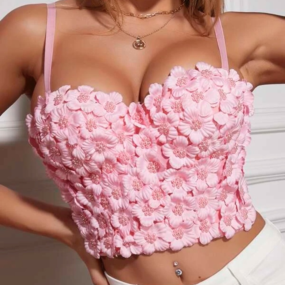 Flower Beaded Crop Top Cami